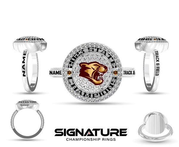 Jefferson High School Track & Field -Women's 2023 Championship Ring - Gold Stones