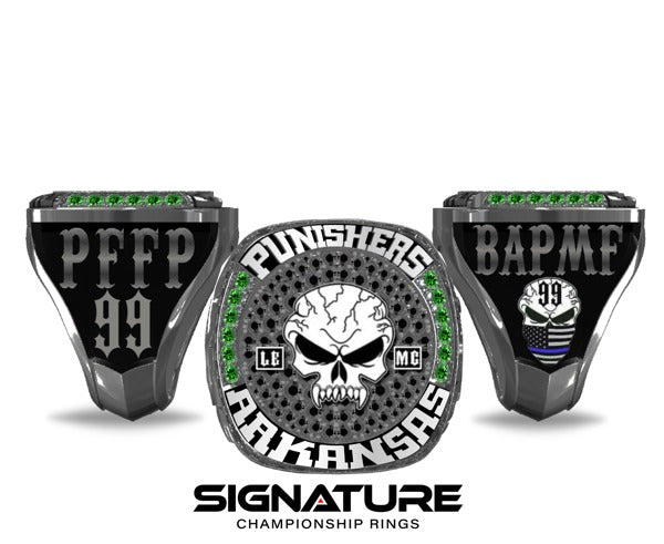 PUNISHERS MOTORCYCLE CLUB RING- GREEN STONES