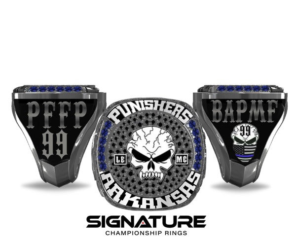 PUNISHERS MOTORCYCLE CLUB RING- BLUE STONES