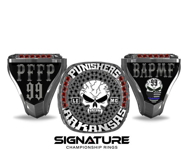 PUNISHERS MOTORCYCLE CLUB RING- RED STONES