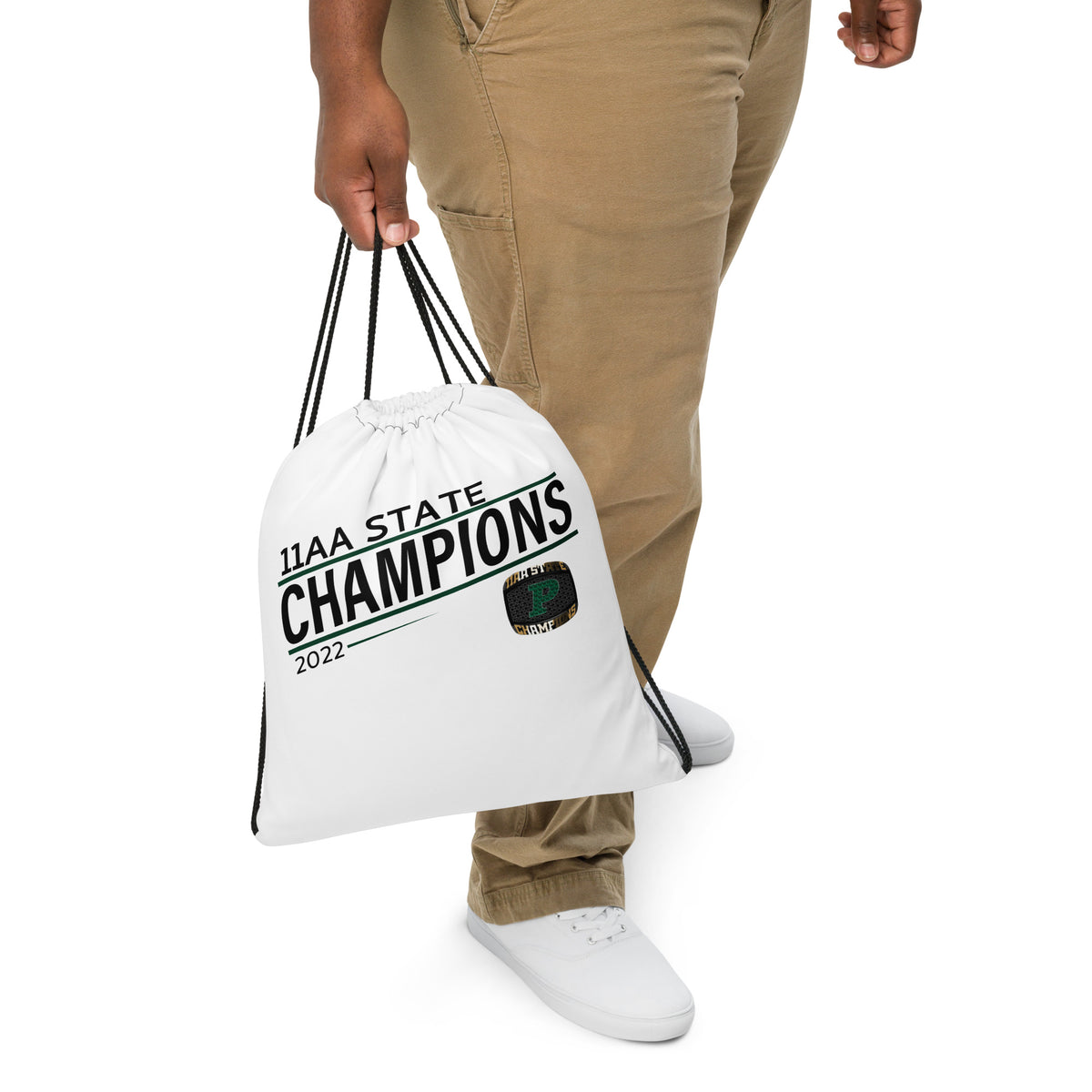 Theodore F Riggs High School 2022 11AA State Championship Ring White Drawstring bag