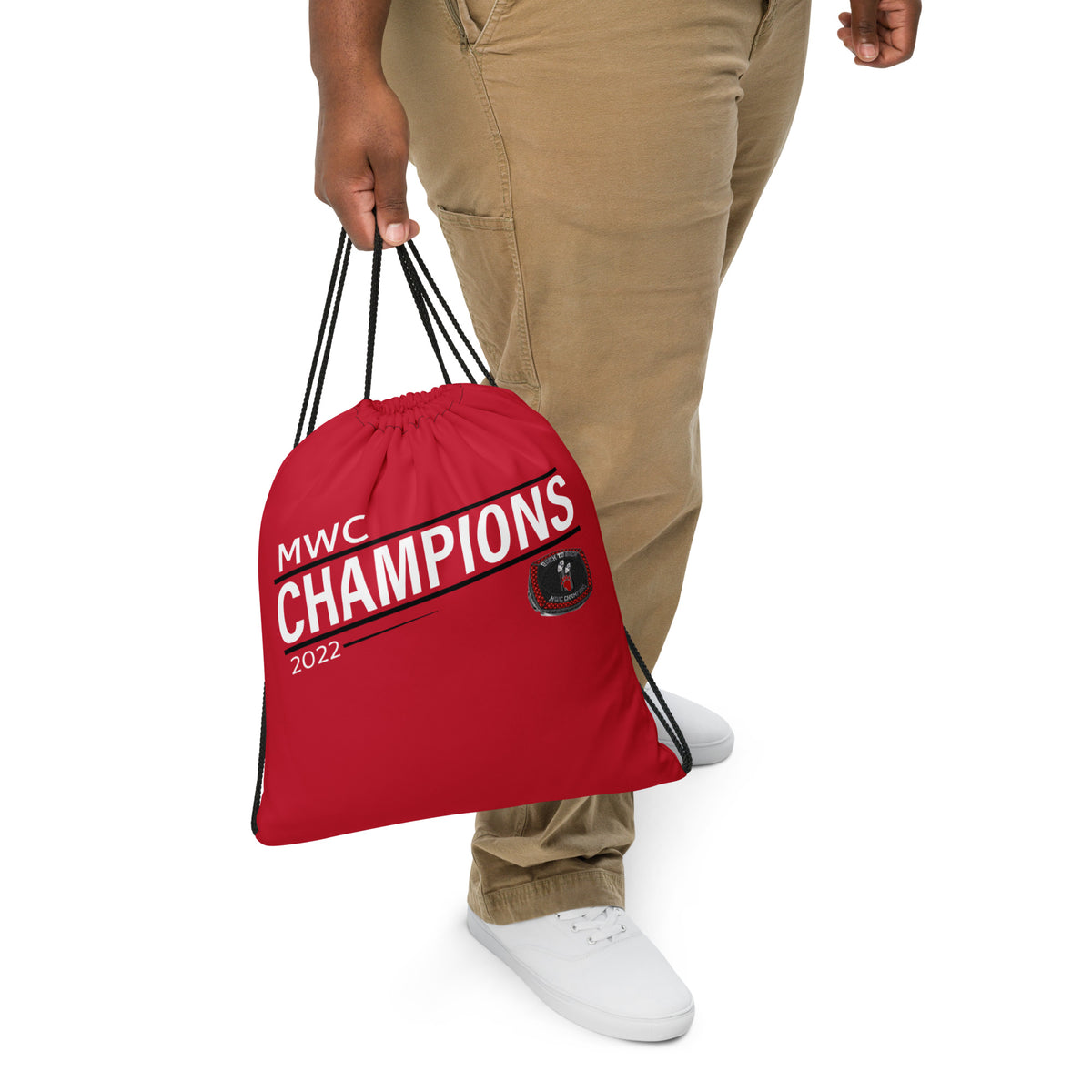 Lake Forest College 2022 MWC Championship Ring Red Drawstring bag