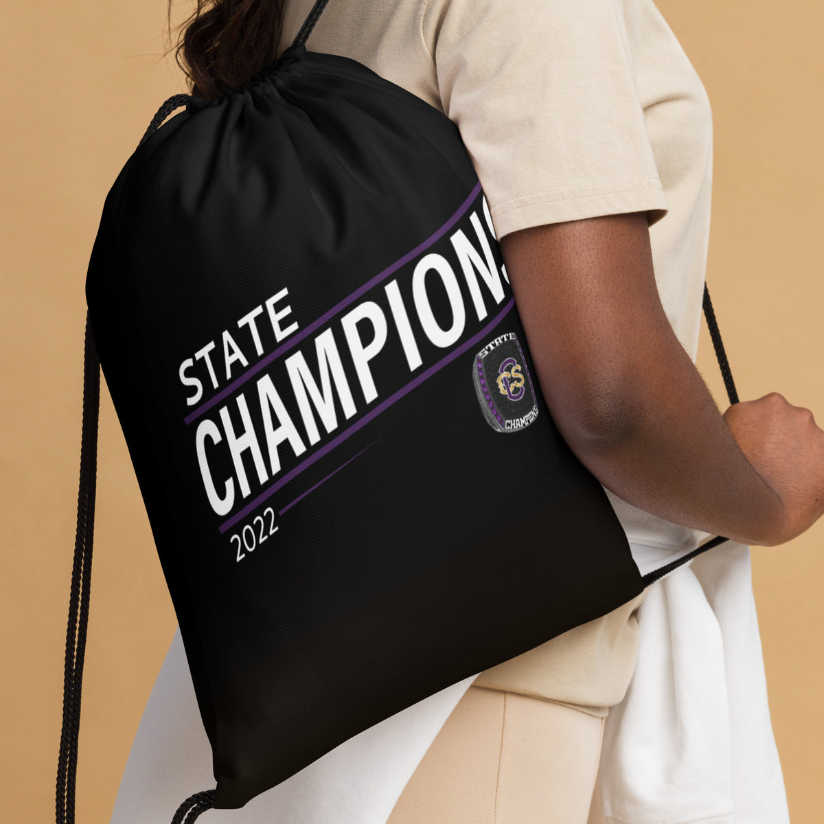 Community Christian High School Cheer 2022 State Championship Ring Drawstring bag