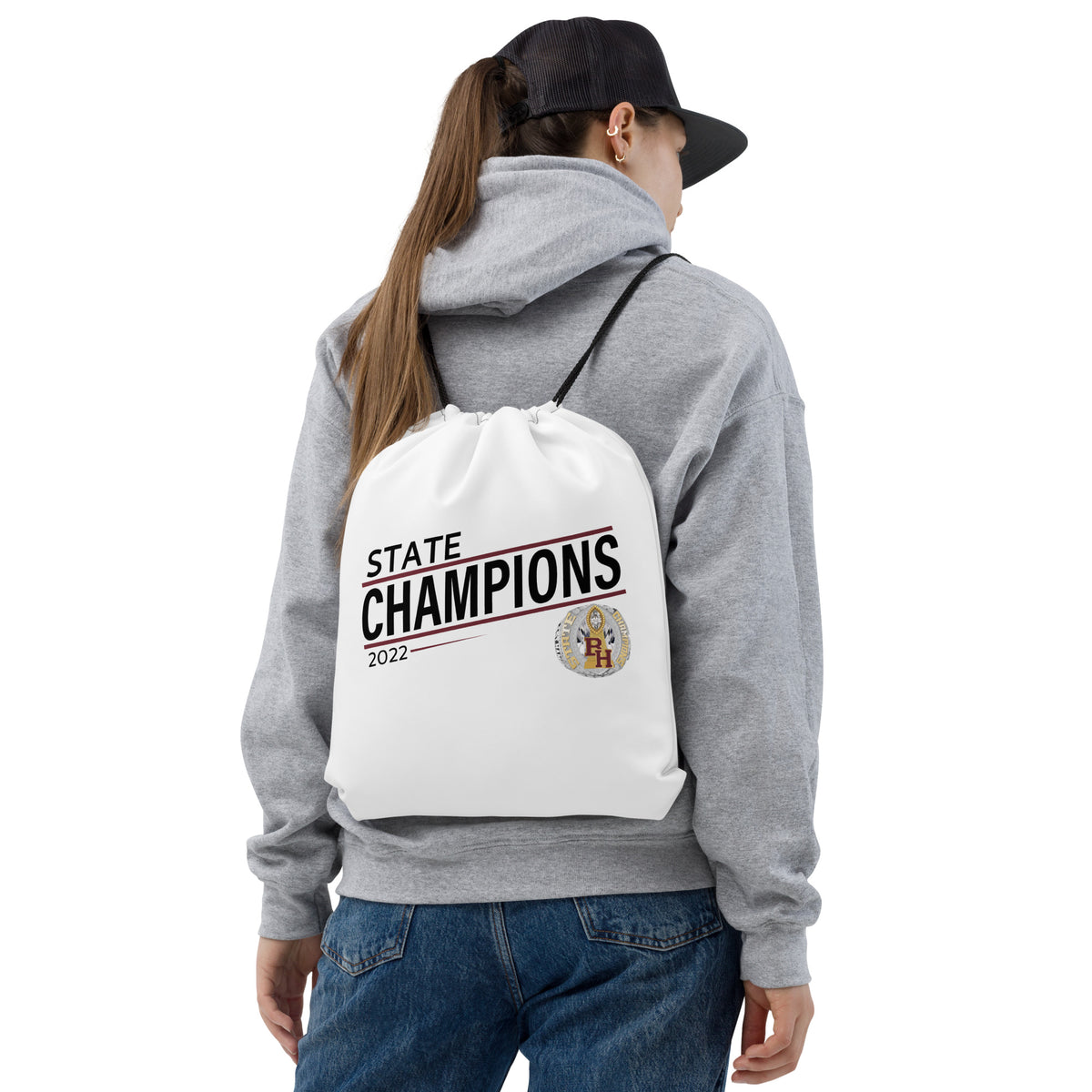 Big Horn High School 2022 State Championship Ring White Drawstring bag