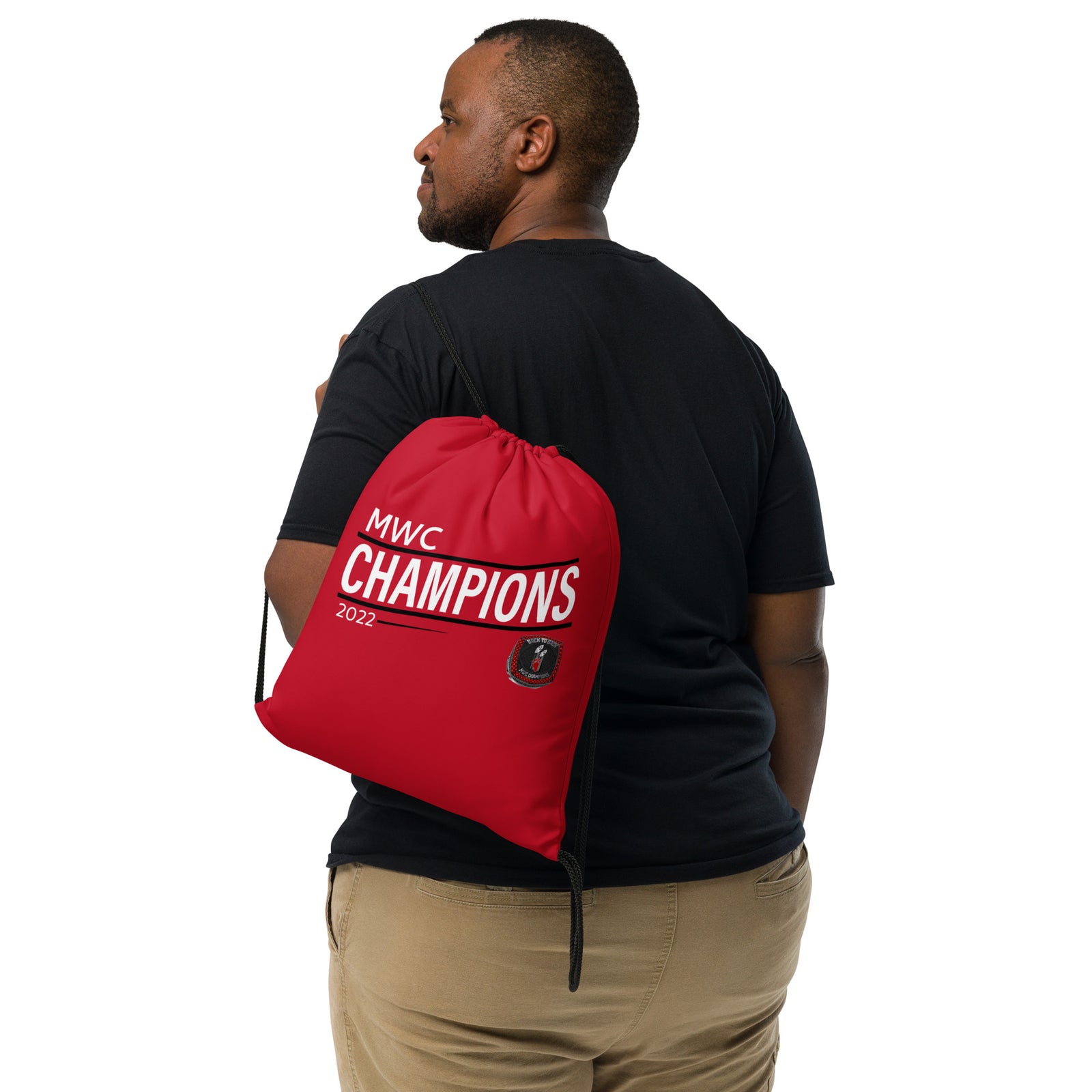 Lake Forest College 2022 MWC Championship Ring Red Drawstring bag