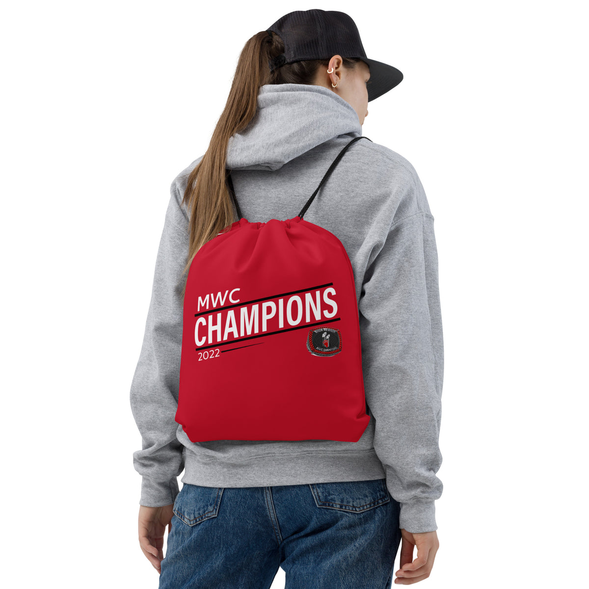 Lake Forest College 2022 MWC Championship Ring Red Drawstring bag