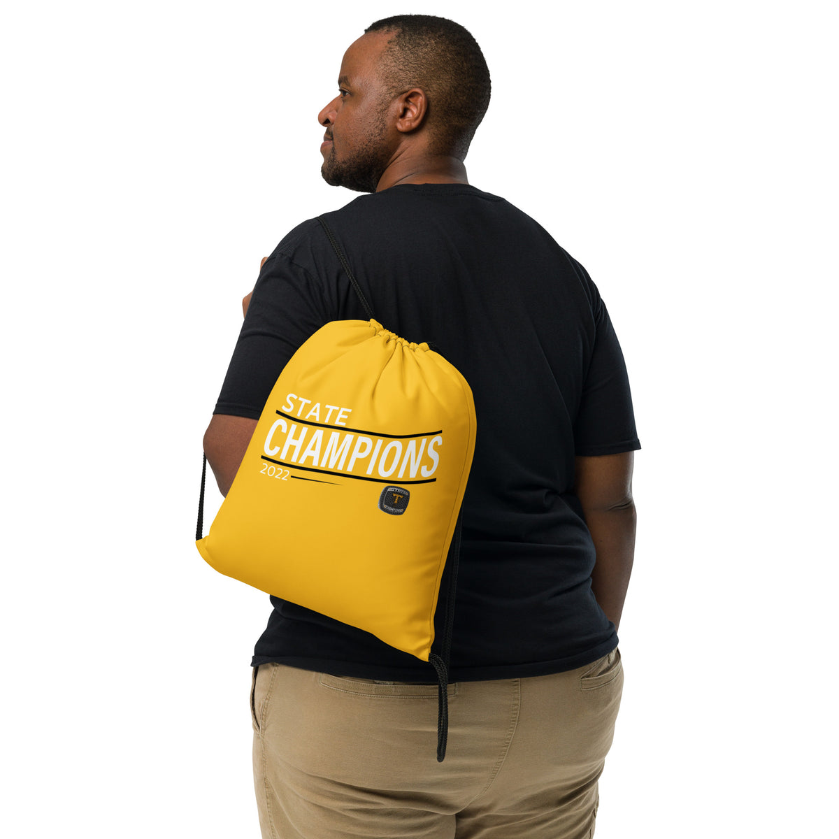 Thompson Valley High School 2022 State Championship Ring Yellow Drawstring bag