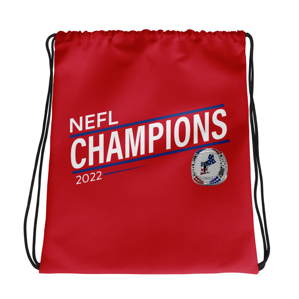Mass Warriors 2022 NEFL Championship Ring Blue Line Red Drawstring bag