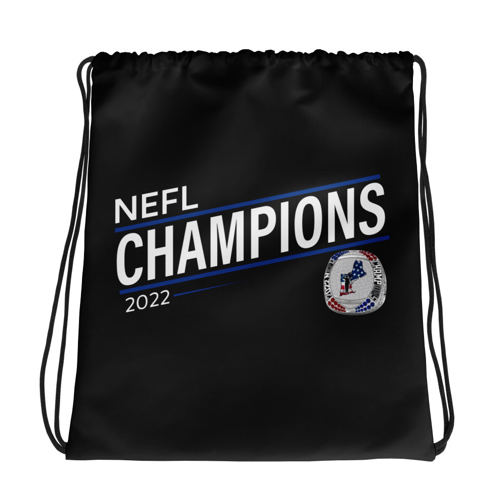 Mass Warriors 2022 NEFL Championship Ring Blue Line Black Drawstring bag