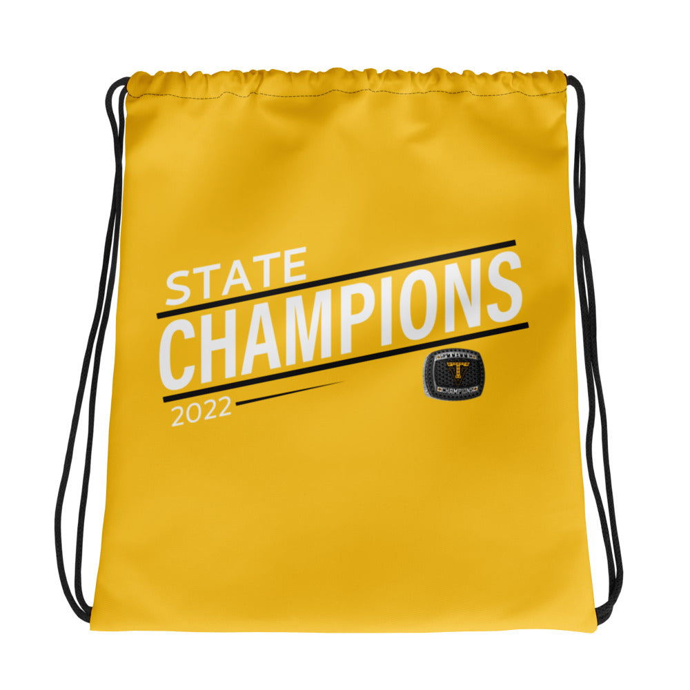 Thompson Valley High School 2022 State Championship Ring Yellow Drawstring bag