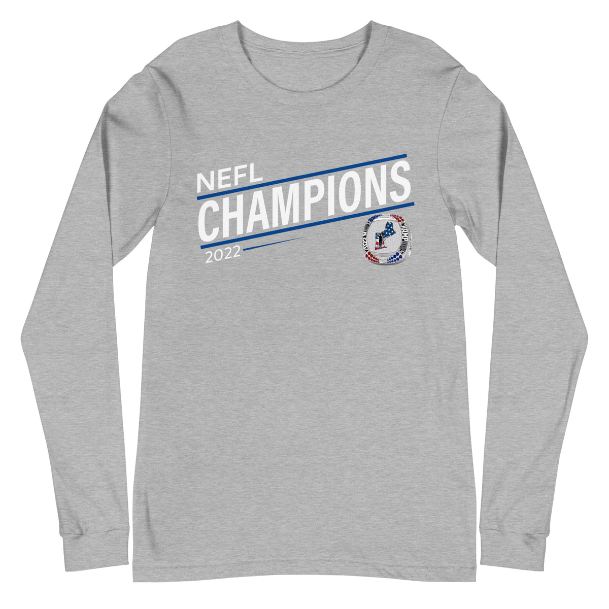 Mass Warriors 2022 NEFL Championship Ring Blue Line Unisex Long Sleeve Tee