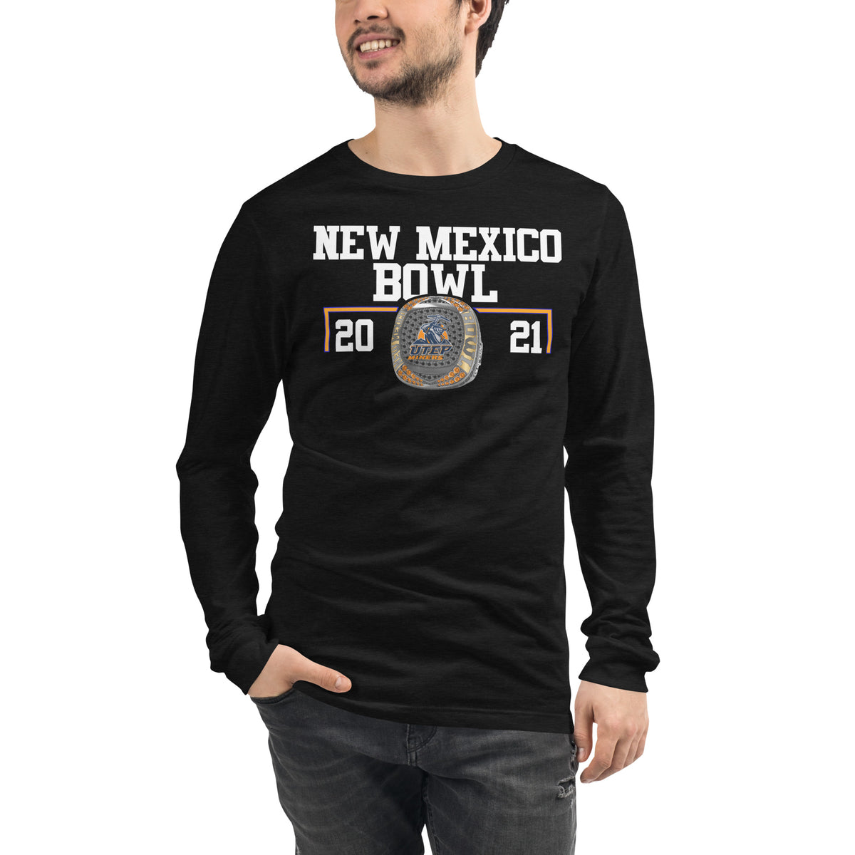 University of Texas at El Paso Football 2021 New Mexico Bowl Championship Ring Unisex Long Sleeve Tee