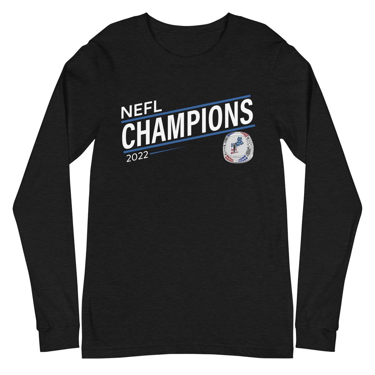 Mass Warriors 2022 NEFL Championship Ring Blue Line Unisex Long Sleeve Tee