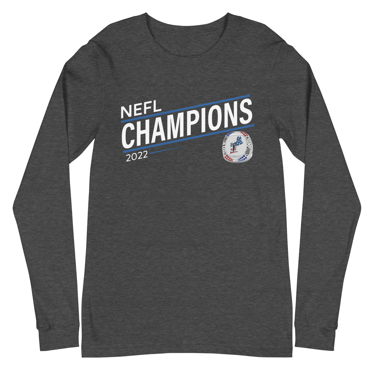 Mass Warriors 2022 NEFL Championship Ring Blue Line Unisex Long Sleeve Tee