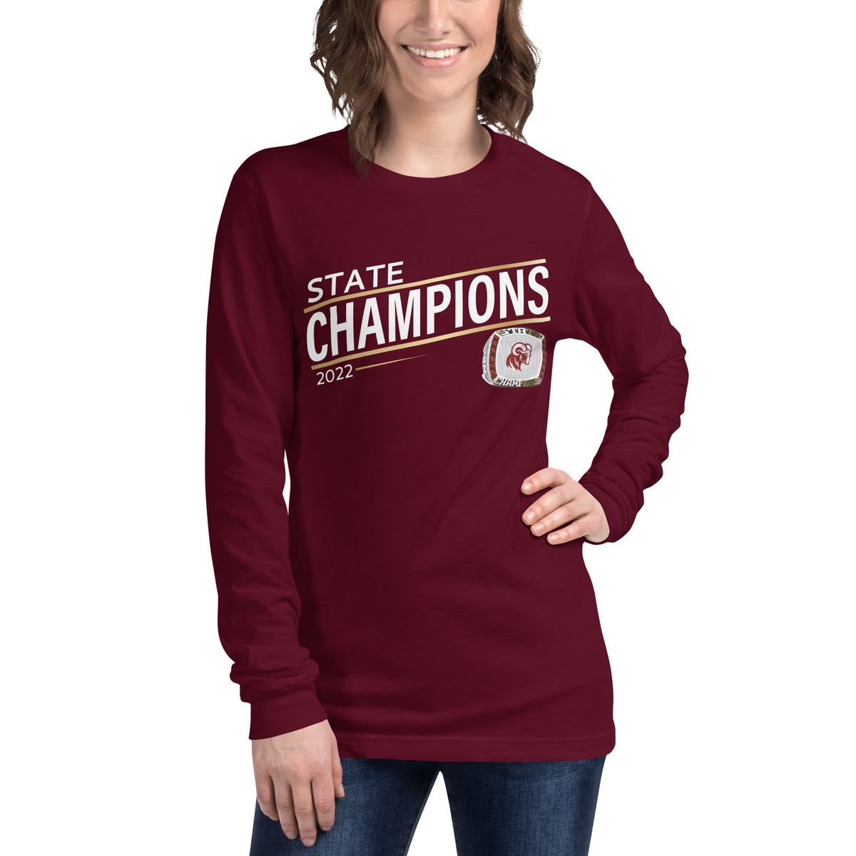 Merino High School 2022 State Championship Ring Goldline Unisex Long Sleeve Tee