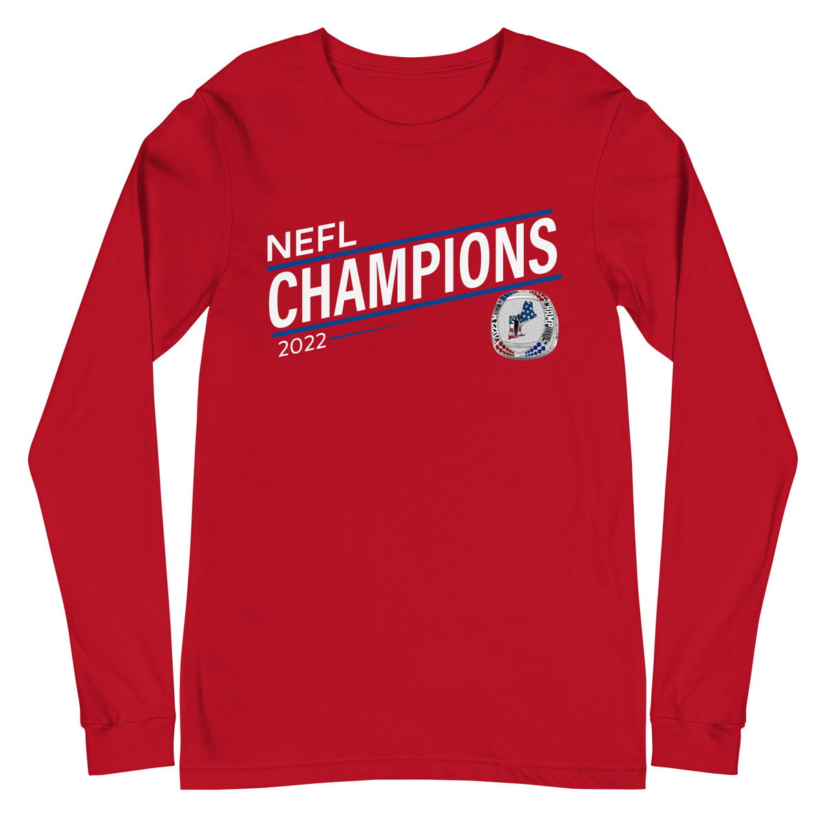 Mass Warriors 2022 NEFL Championship Ring Blue Line Unisex Long Sleeve Tee