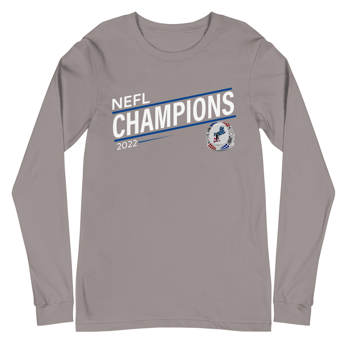 Mass Warriors 2022 NEFL Championship Ring Blue Line Unisex Long Sleeve Tee