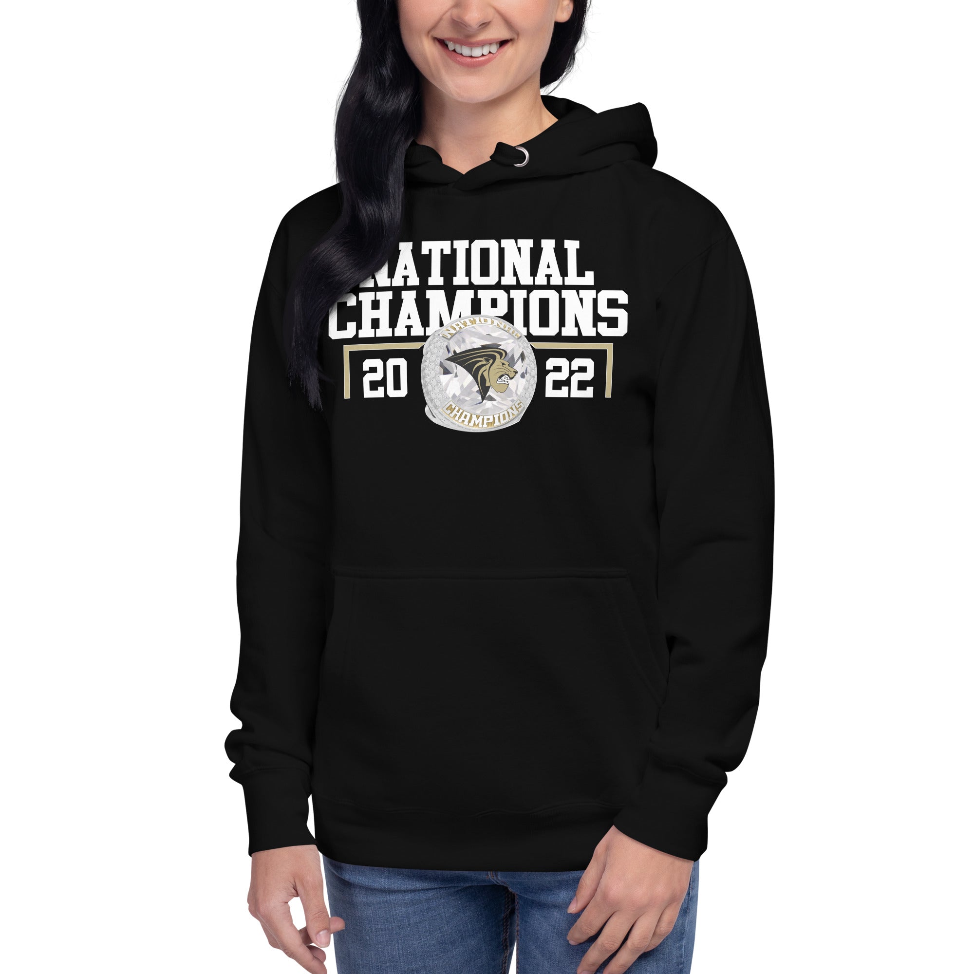 33872 - Lindenwood Cheer 2022 National Championship Ring Unisex Hoodie