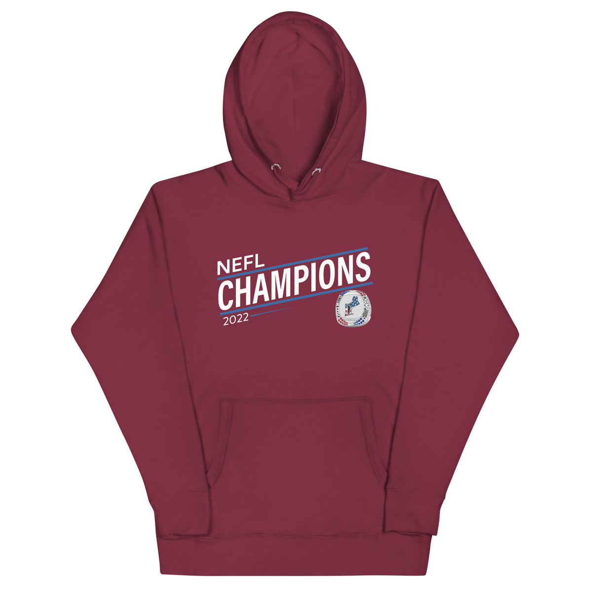 Mass Warriors 2022 NEFL Championship Ring Blue Line Unisex Hoodie
